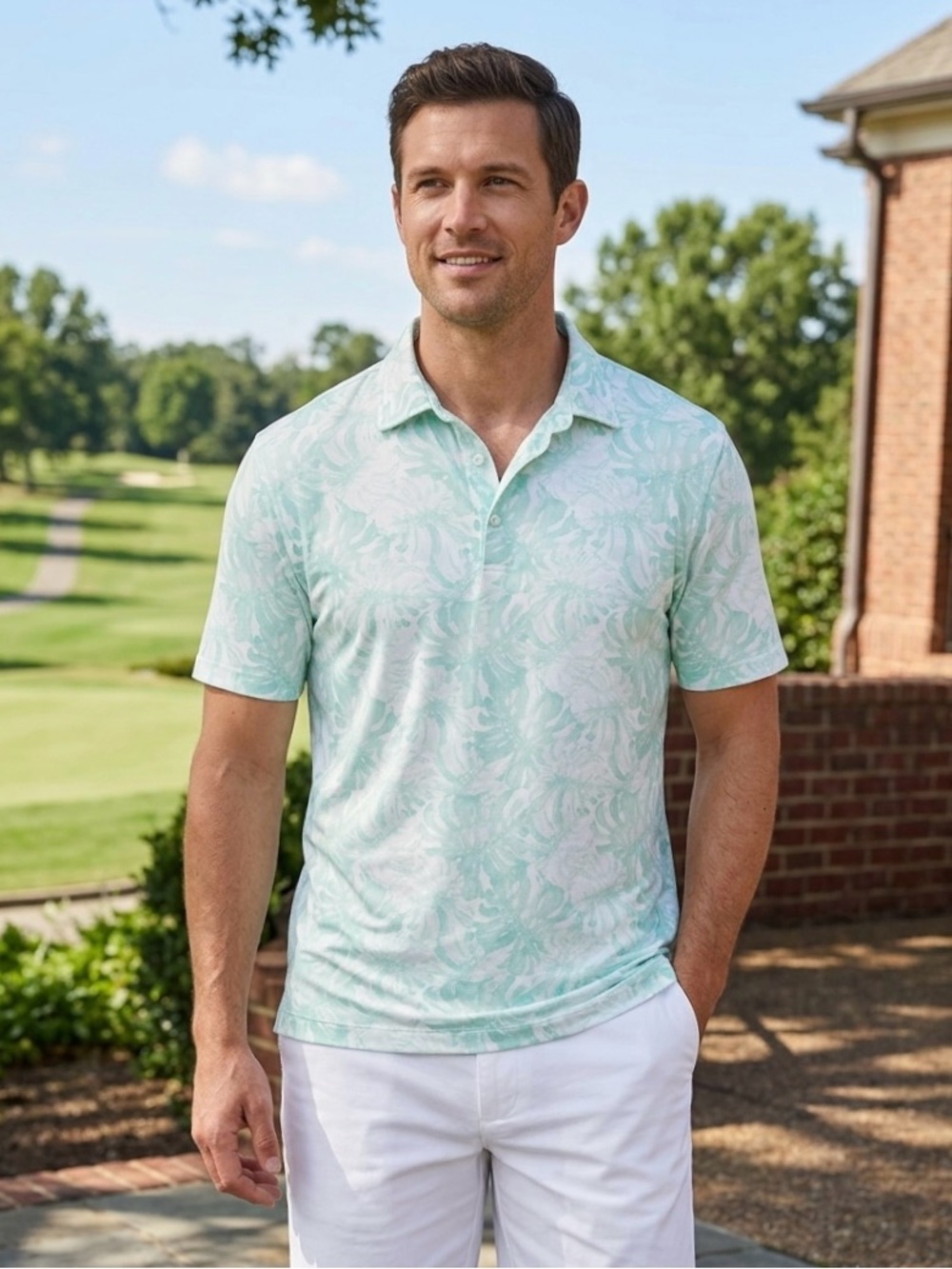 Jos. A. Bank Traveler Tailored Fit Monstera Leaf Tropical Polo Shirt Mens Large